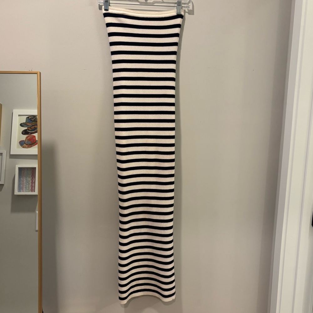 Striped Strapless Sweater Midi Dress with back Slit Size: XS